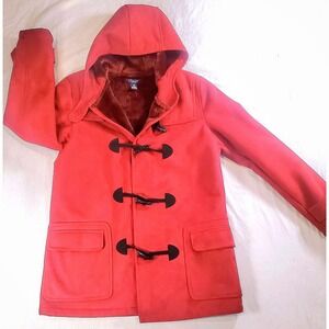 Polo Chaps Women's Winter Coat Size Medium Red Toggle Jacket‎ Faux Suede Hooded